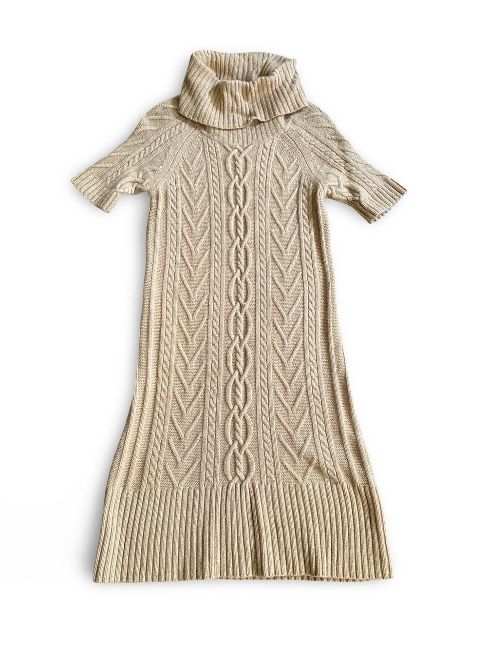 LOFT Cream Cable-Knit Turtleneck Sweater Dress
